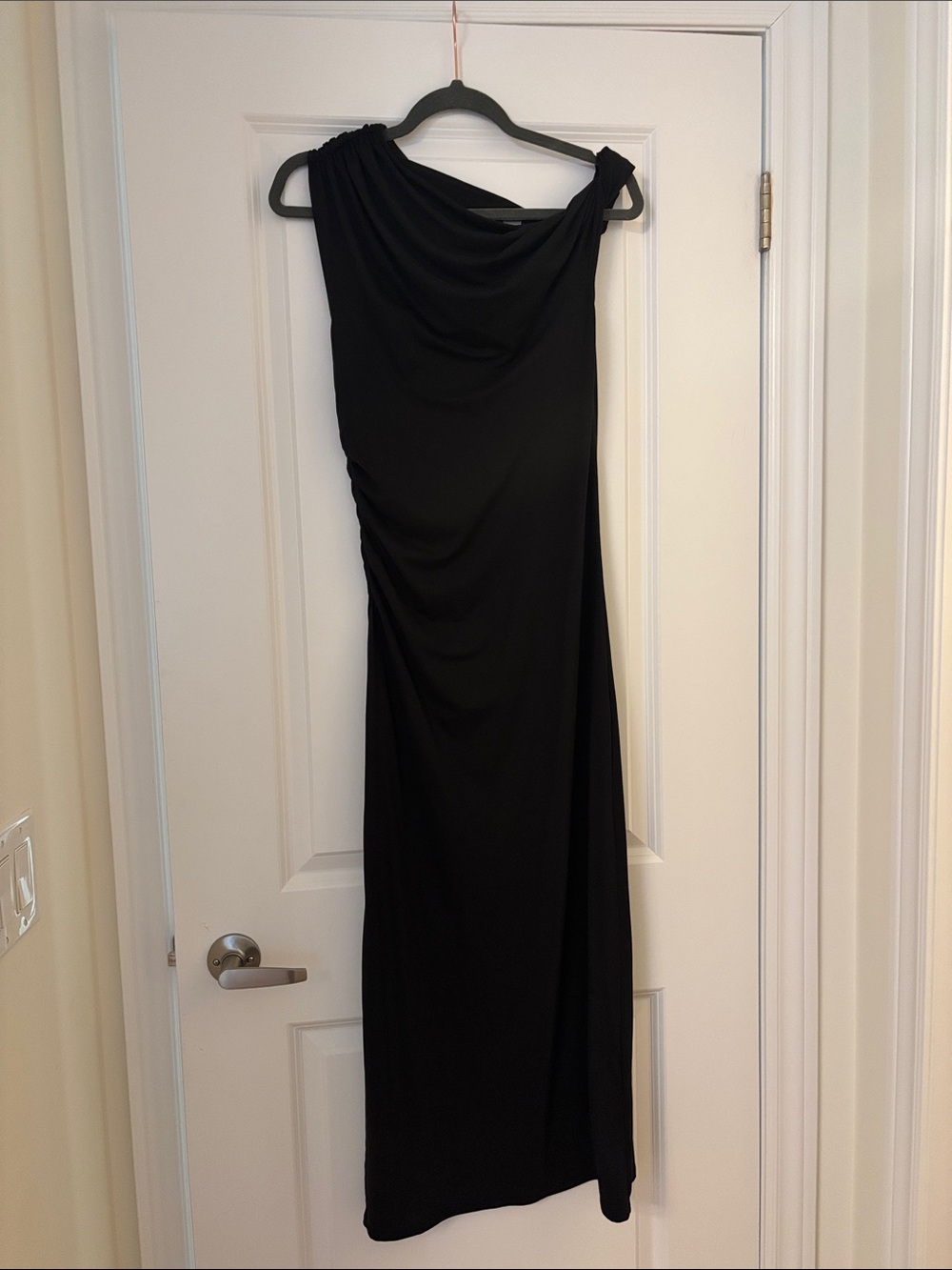 H&M Black One-Shoulder Draped Maxi Dress